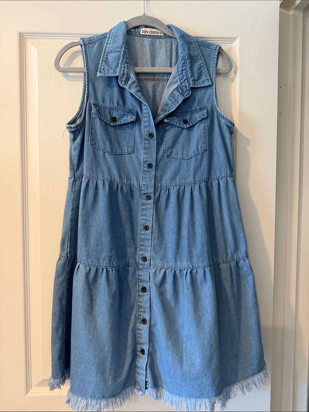 Light Blue Denim Button-Front Dress - Luvamia